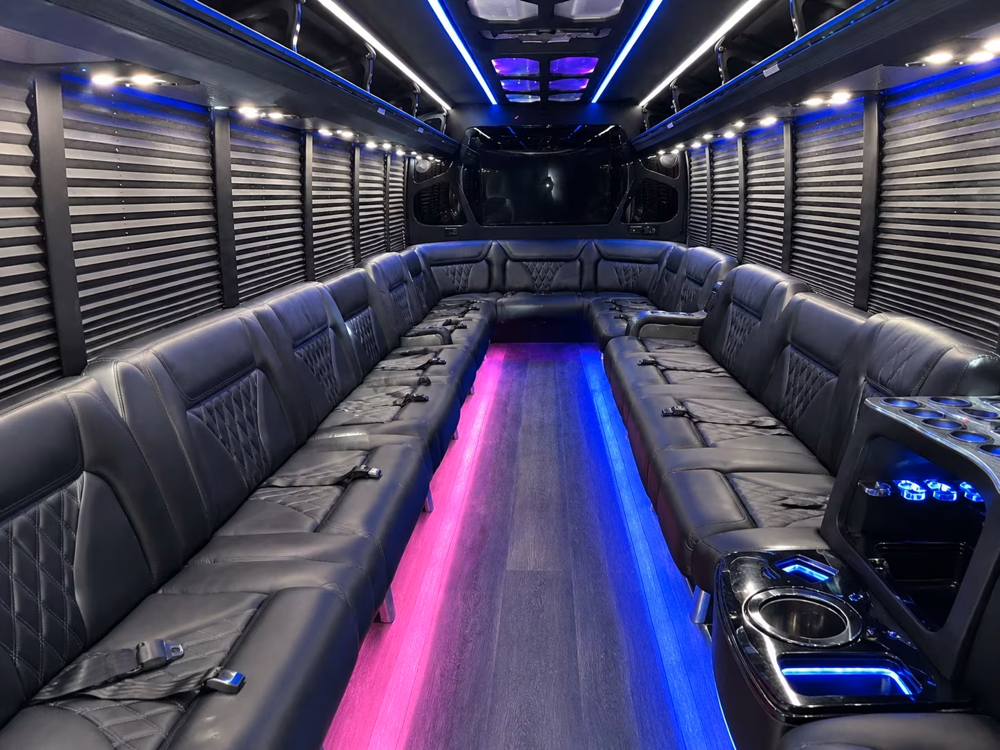 Wedding guests seated inside a party bus serving McAllen